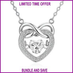 Sterling Silver Infinity Heart Necklace with Crystal Pendant, Adjustable Chain